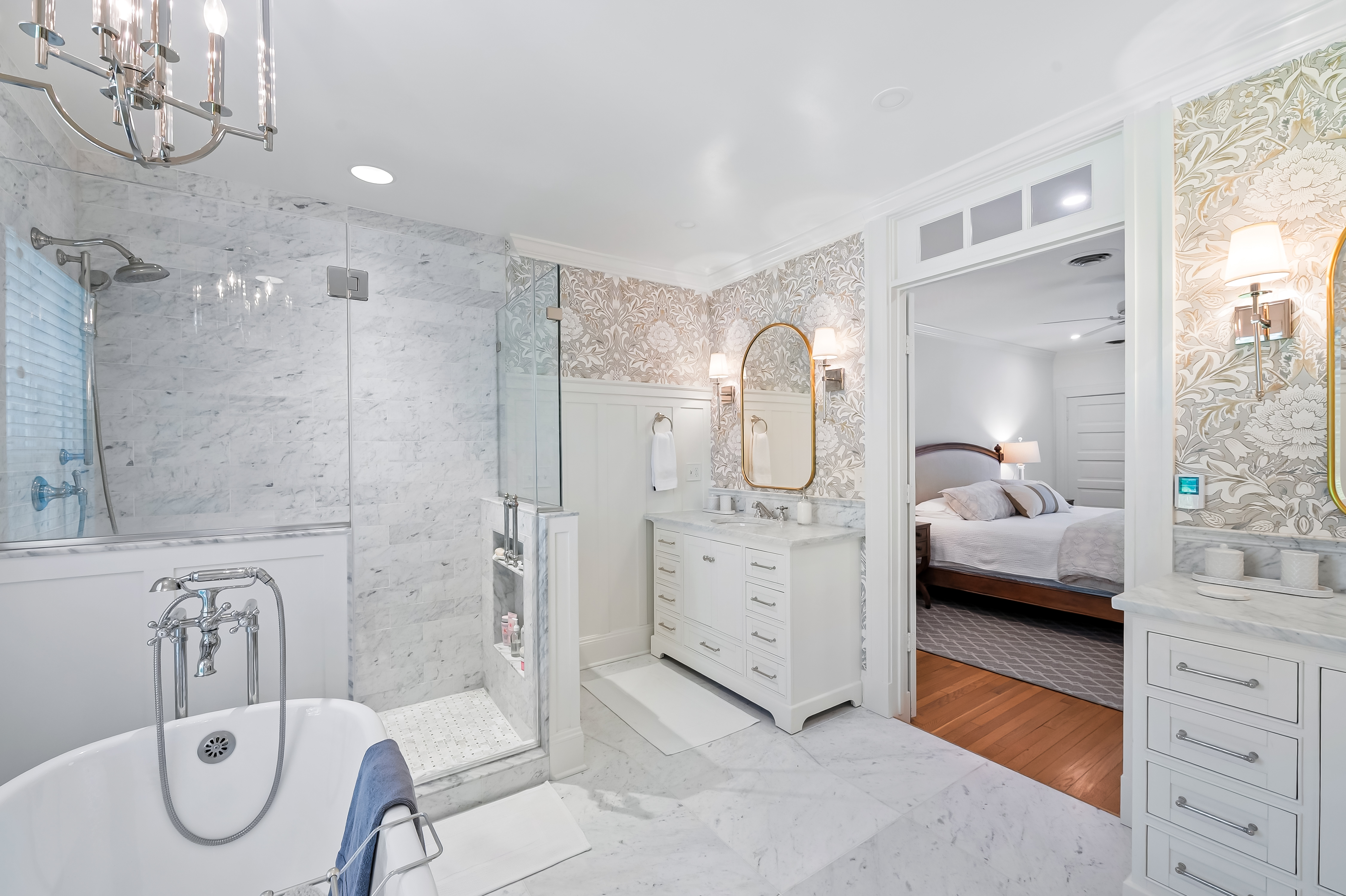 6 Elmhurst Road Baltimore, MD 21210 - Photo 66 of 100 a en suite bathroom with a double vanity sink a mirror and shower