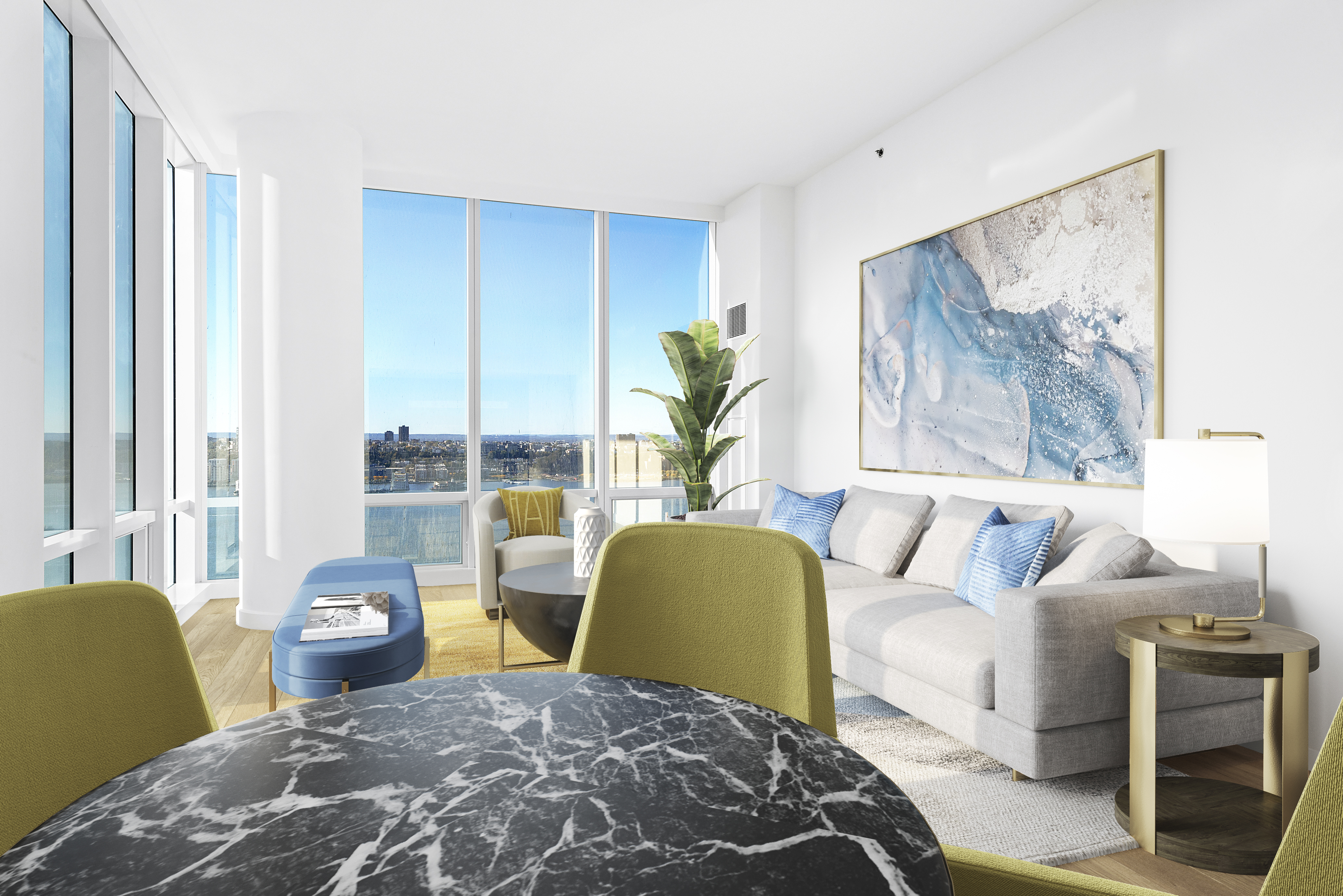 15 Hudson Yards, Unit 26C Manhattan, NY 10001 - Photo 2 of 8 a living room with furniture and a large window
