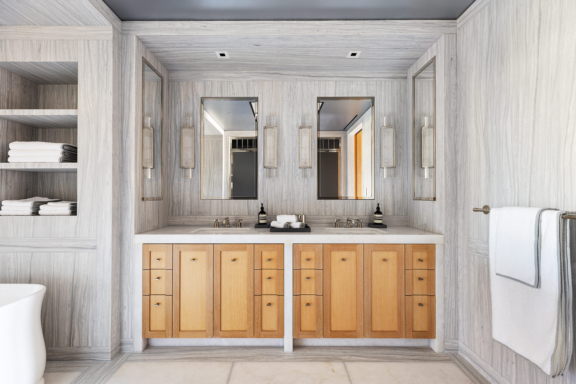 25 Bond Street, Unit PHW Manhattan, NY 10012 - Photo 17 of 34 a bathroom with a granite countertop sink and a mirror