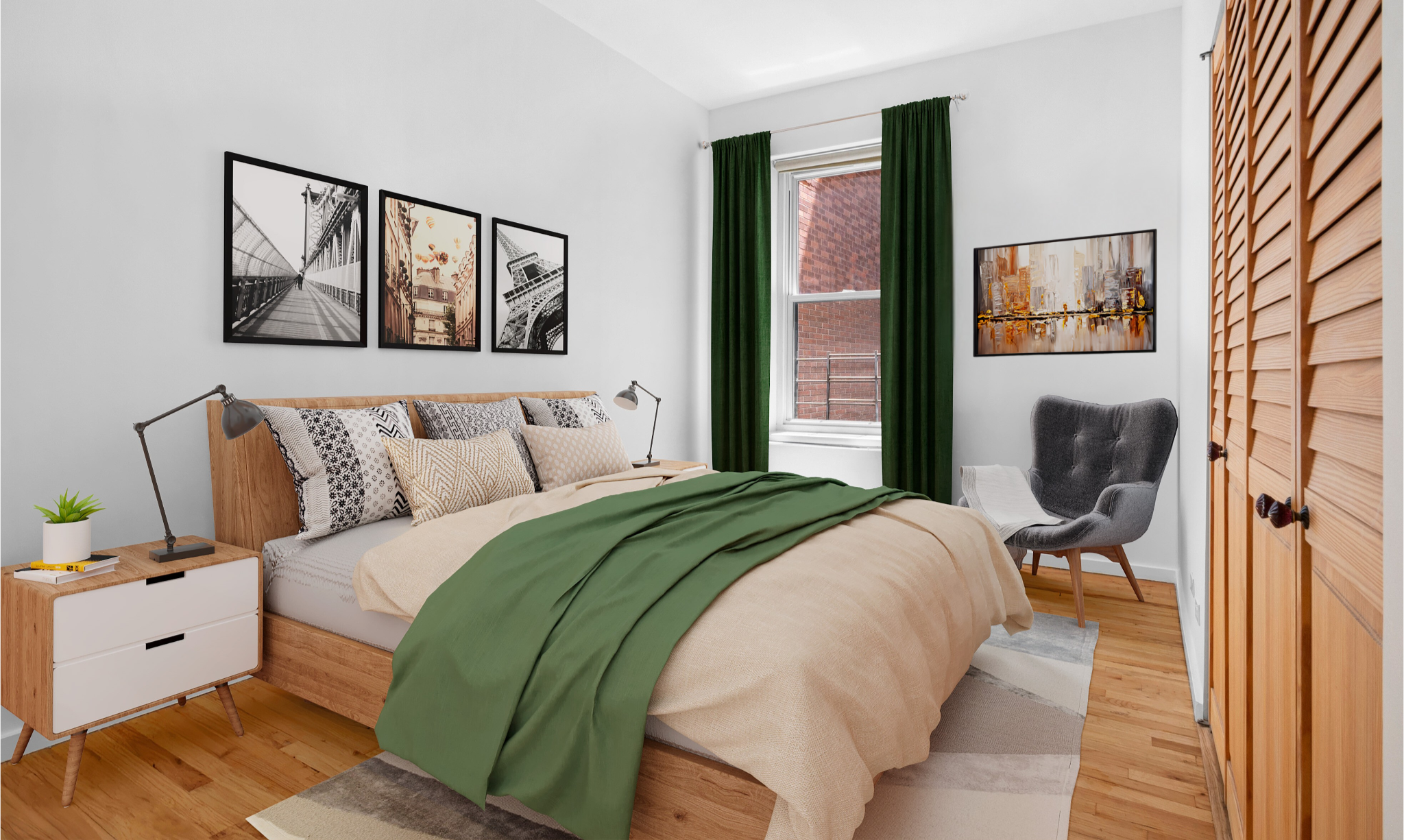 464 Columbus Avenue, Unit 3B Manhattan, NY 10024 - Photo 3 of 8 a bedroom with a bed and a painting on the wall