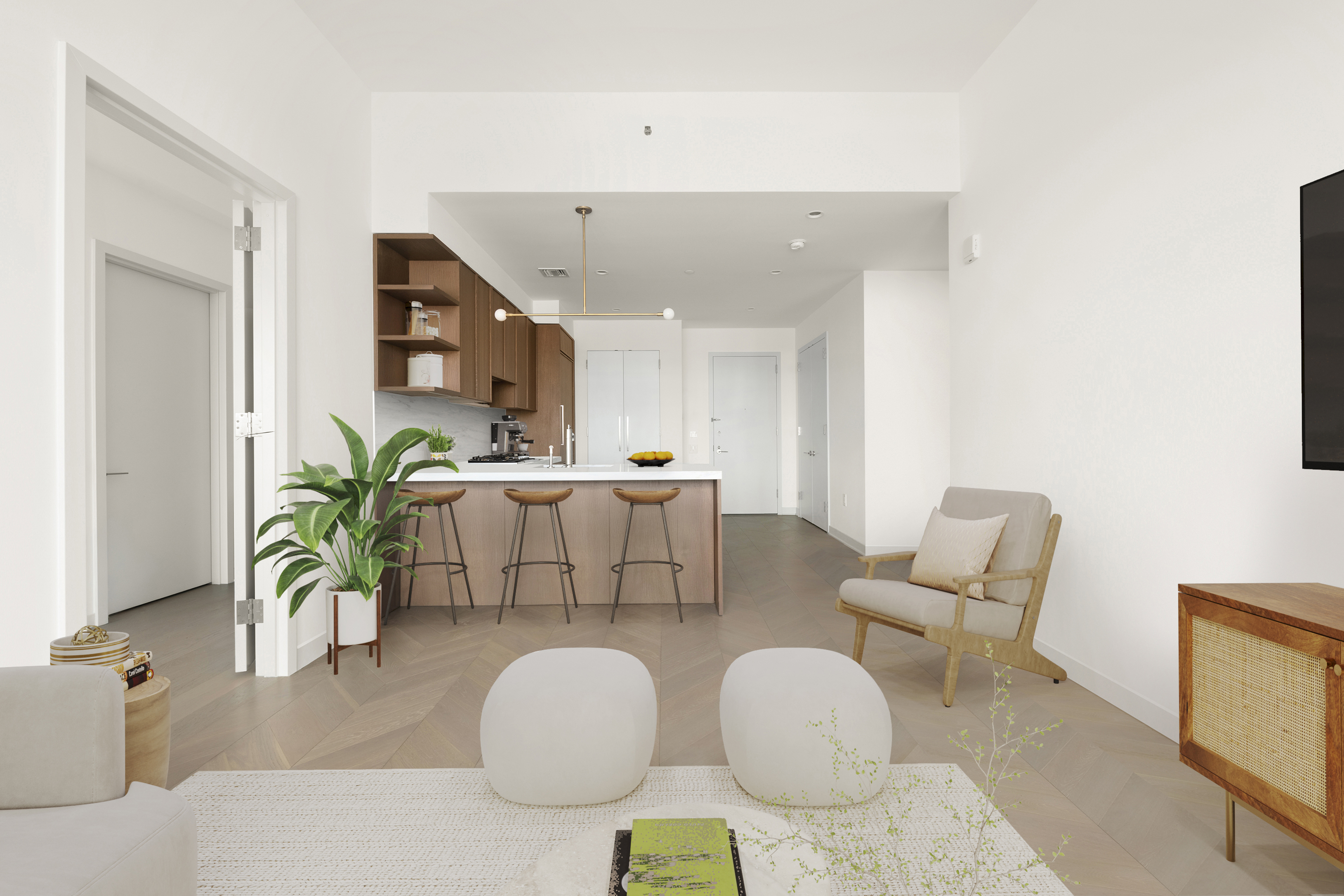 180 Front Street, Unit 7B Brooklyn, NY 11201 - Photo 3 of 25 a living room with furniture and a wooden floor