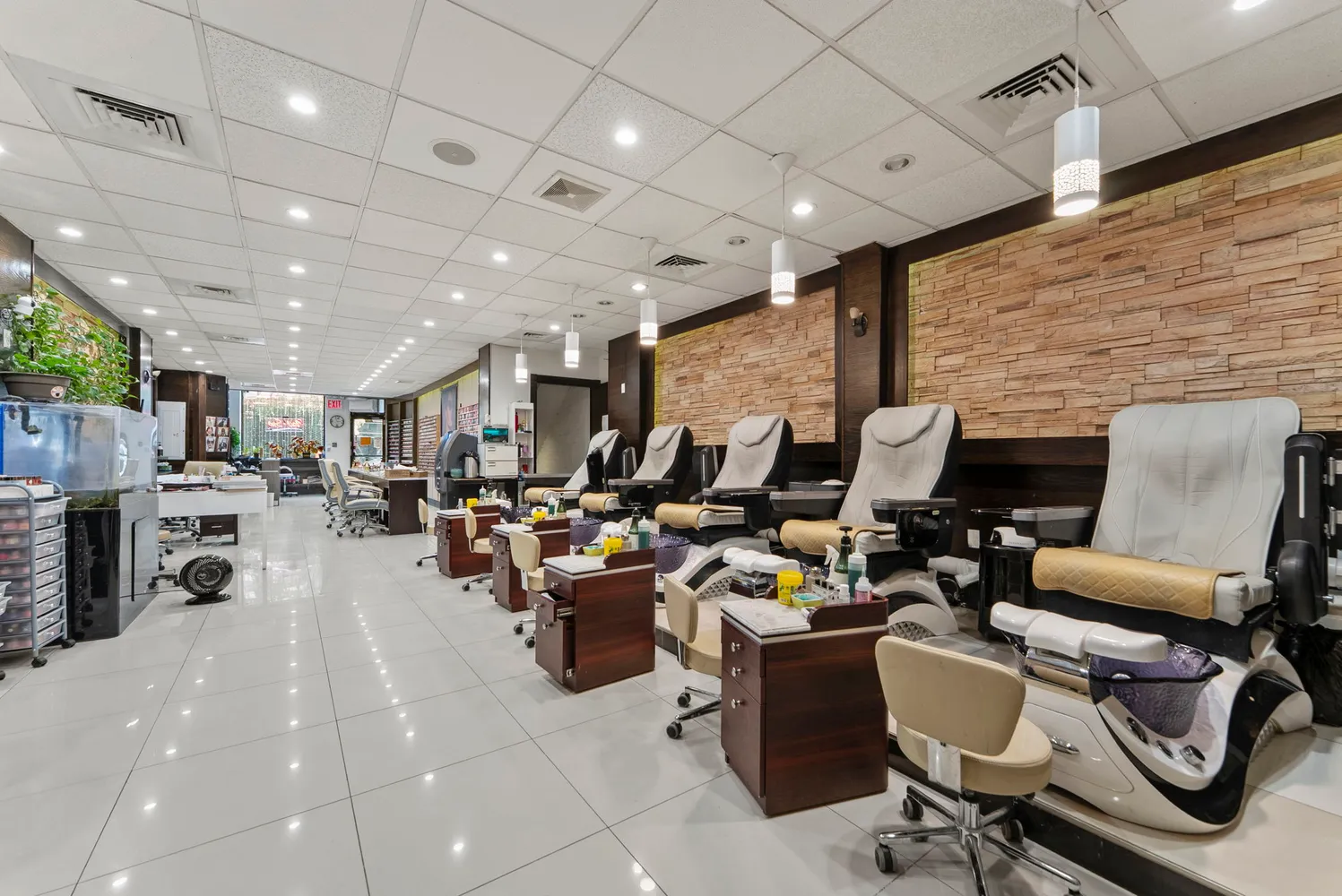 a kitchen with counter top space