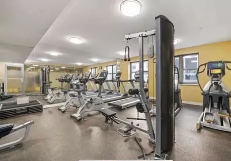 a view of a room with gym equipment