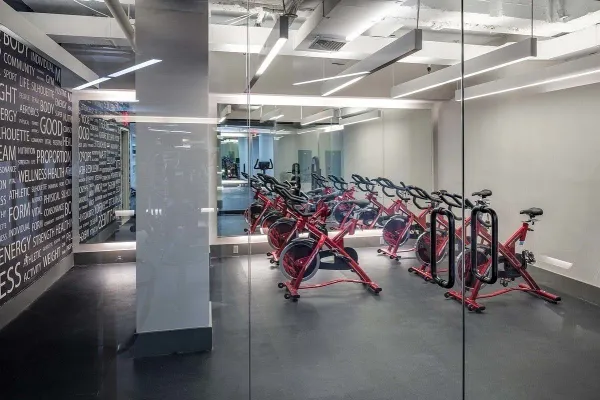 a view of a room with gym equipment