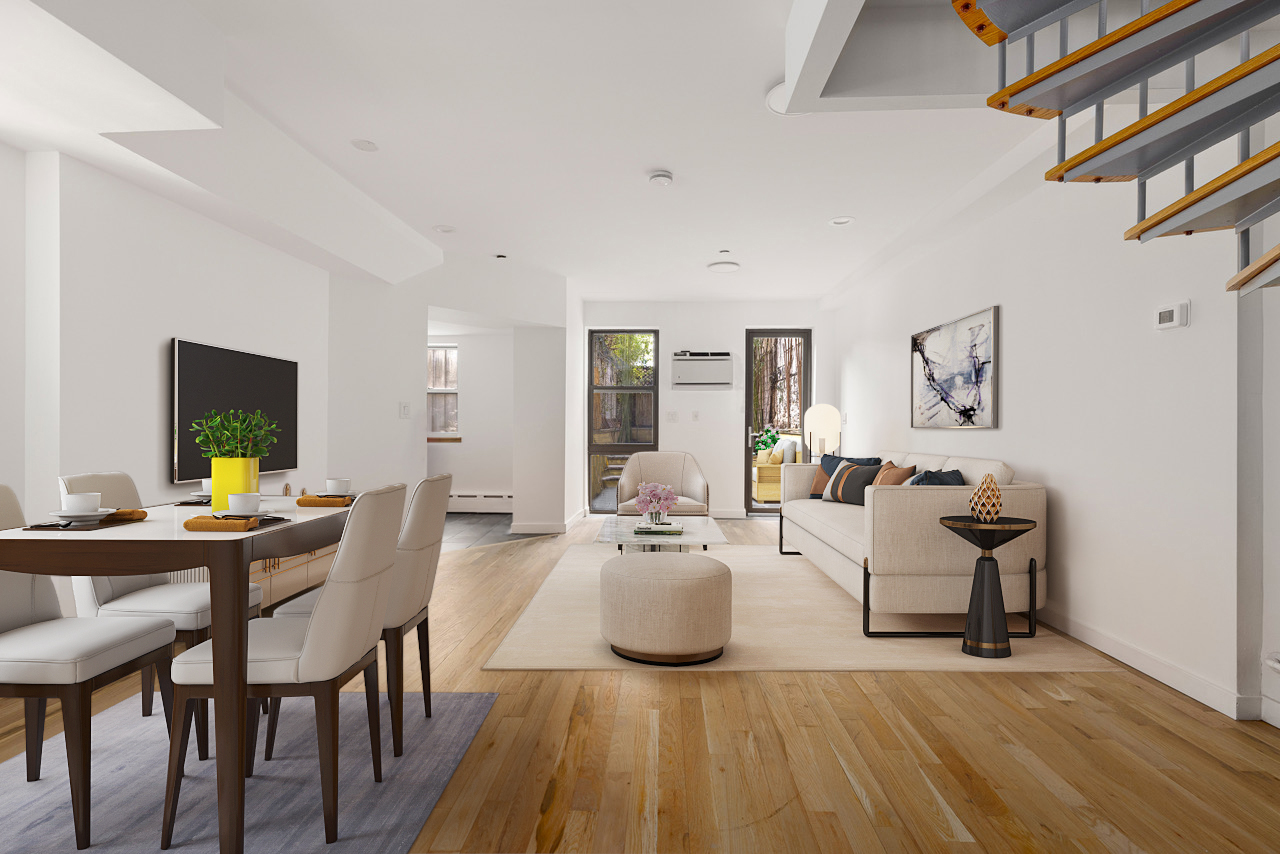 a room with furniture a wooden floor and a flat screen tv