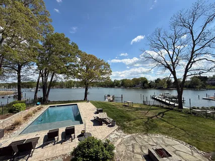 a view of a lake with houses