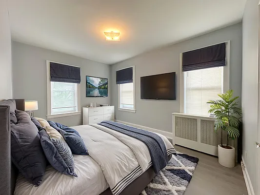 364 97th Street, Unit 2 Brooklyn, NY 11209 - Photo 3 of 8 a bedroom with a large bed and a flat screen tv