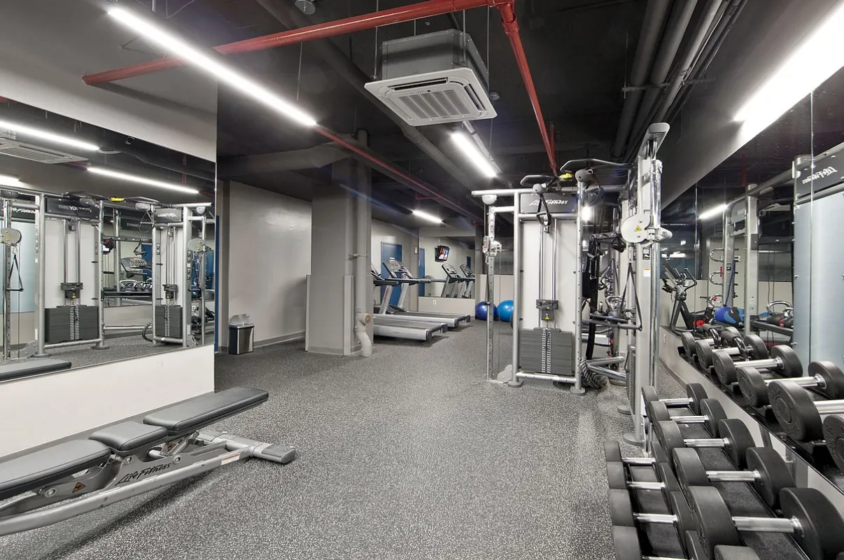 a view of a room with gym equipment
