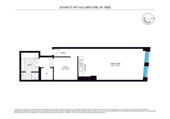$815,000 | 20 Pine Street, Unit 1416 | Financial District