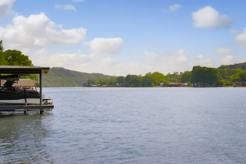 a view of lake and mountain
