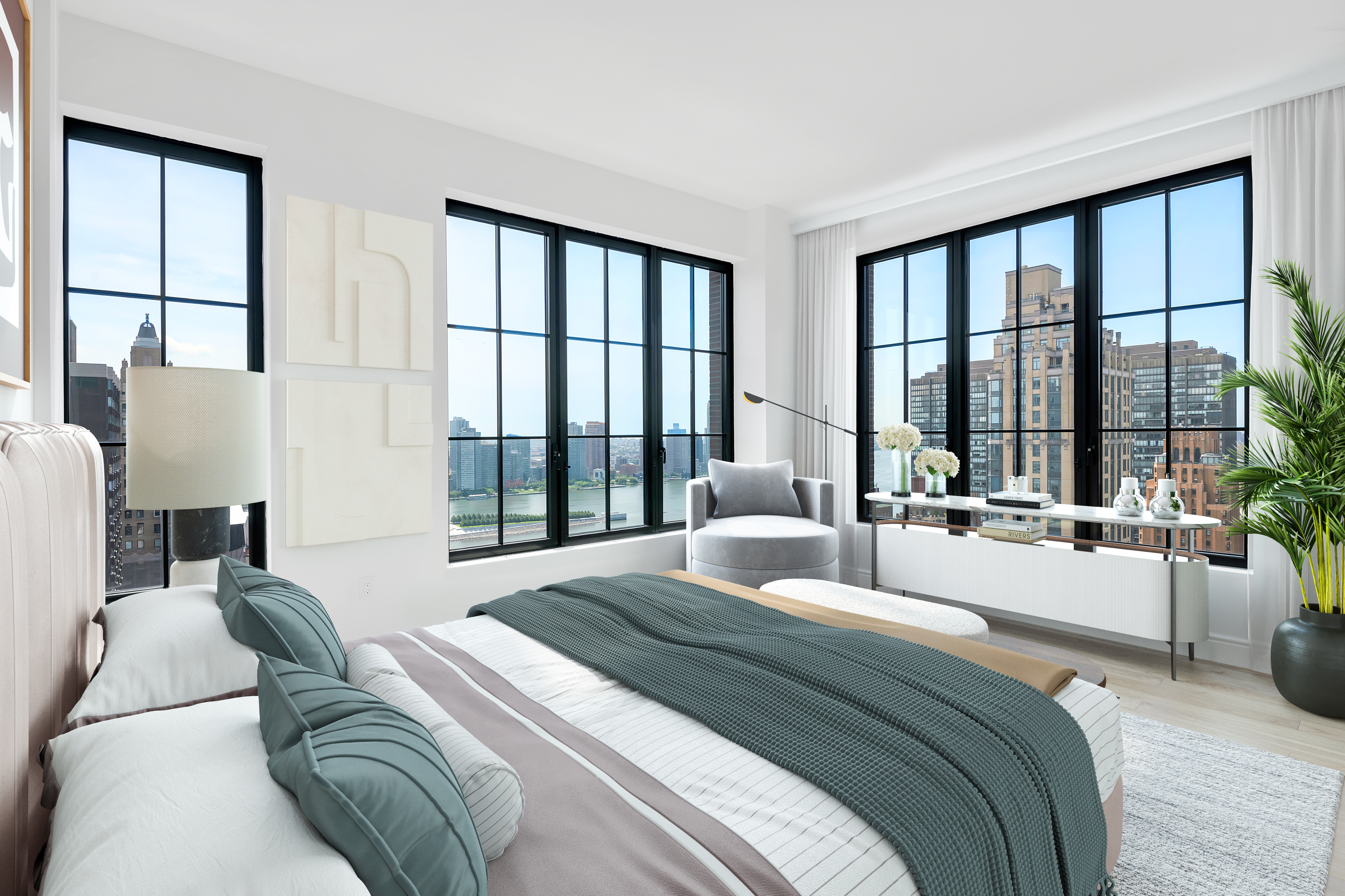 959 1st Avenue, Unit 25H Manhattan, NY 10022 - Photo 6 of 18 a large bedroom with a large bed and a large window