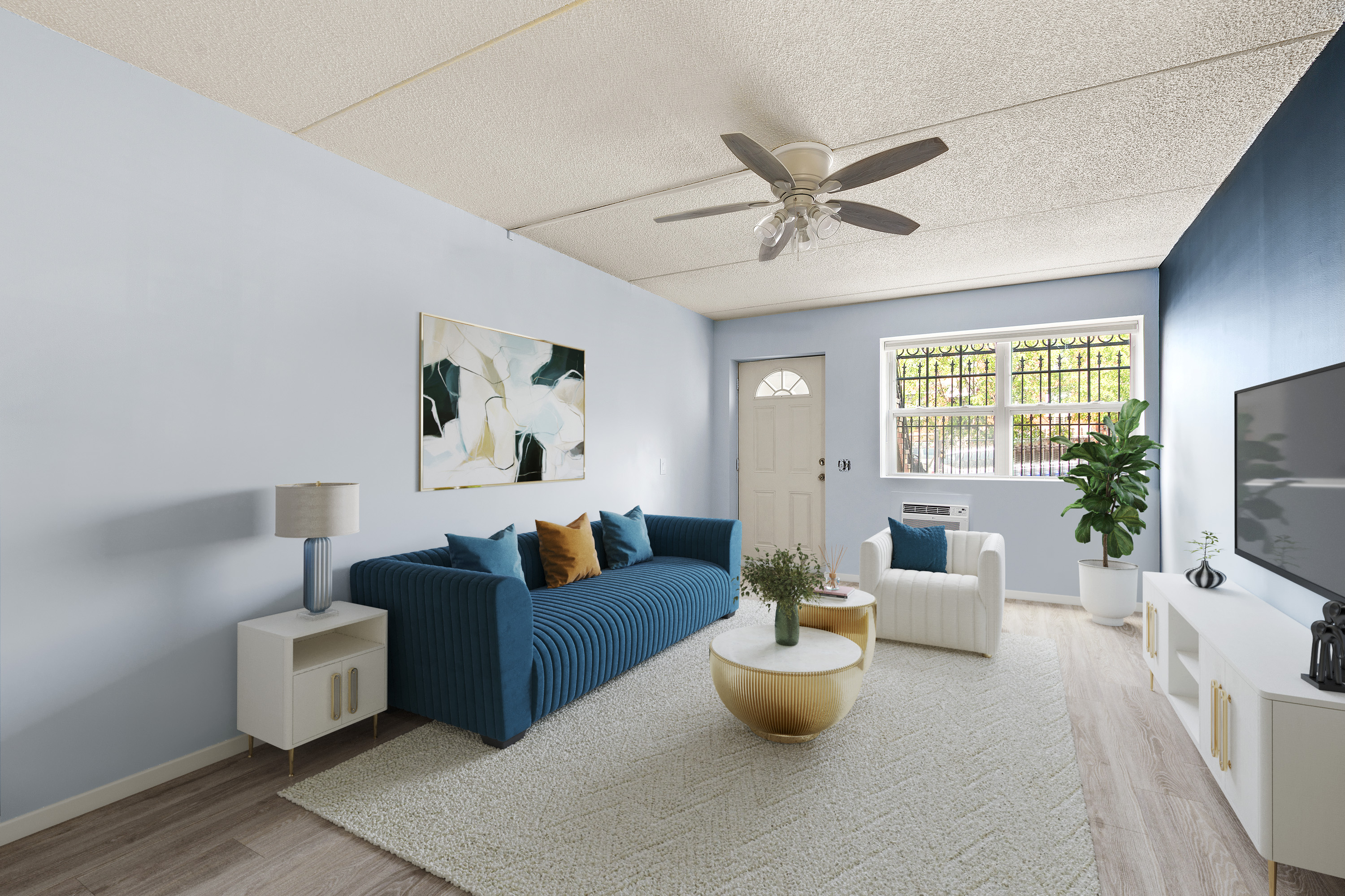 482 Central Avenue, Unit 1 Brooklyn, NY 11221 - Photo 1 of 6 a living room with furniture and a flat screen tv