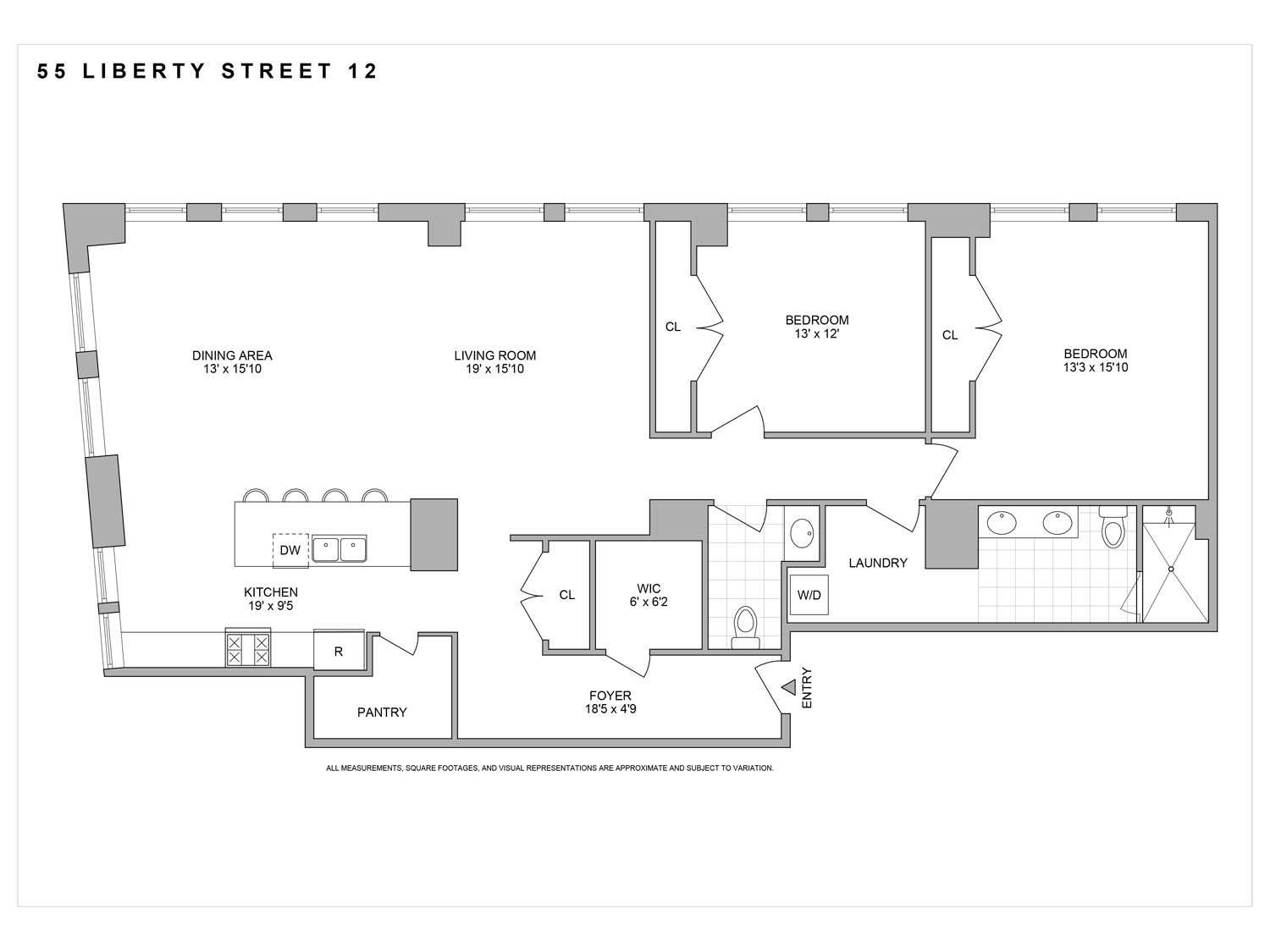 55 Liberty Street, Unit 12C Manhattan, NY 10005 - Photo 9 of 9 a picture of a floor plan