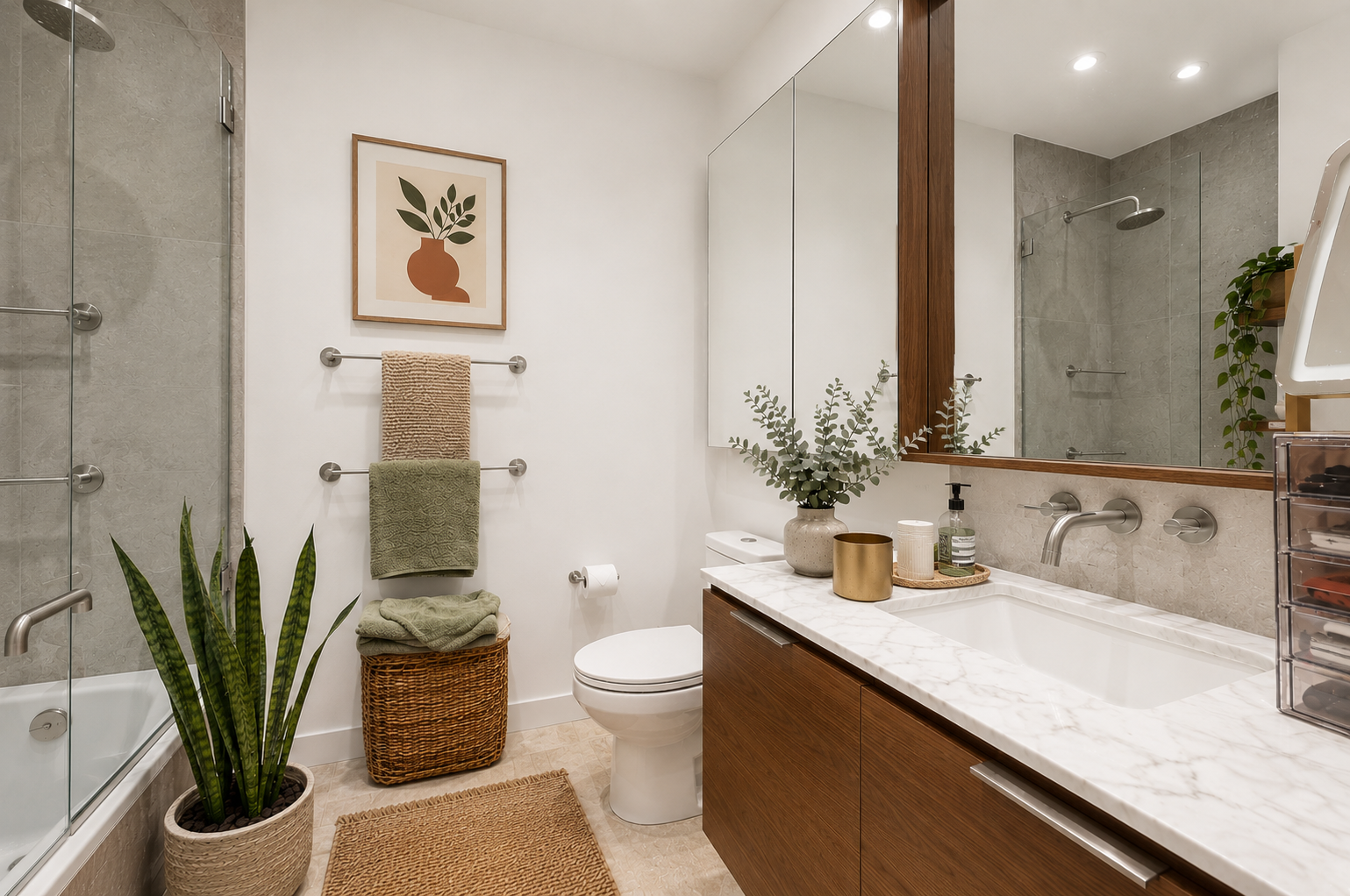 552 Prospect Place, Unit 3E Brooklyn, NY 11238 - Photo 4 of 10 a bathroom with a granite countertop sink and a mirror