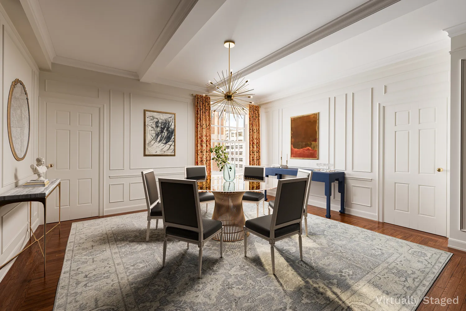 a view of a livingroom with furniture window and wooden floor