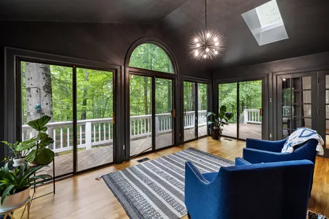 a building outdoor space with patio furniture