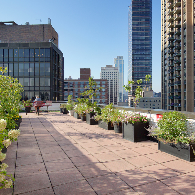 155 West 68th Street, Unit 1907 Manhattan, NY 10023 - Photo 12 of 20 a building with potted plants in front of it