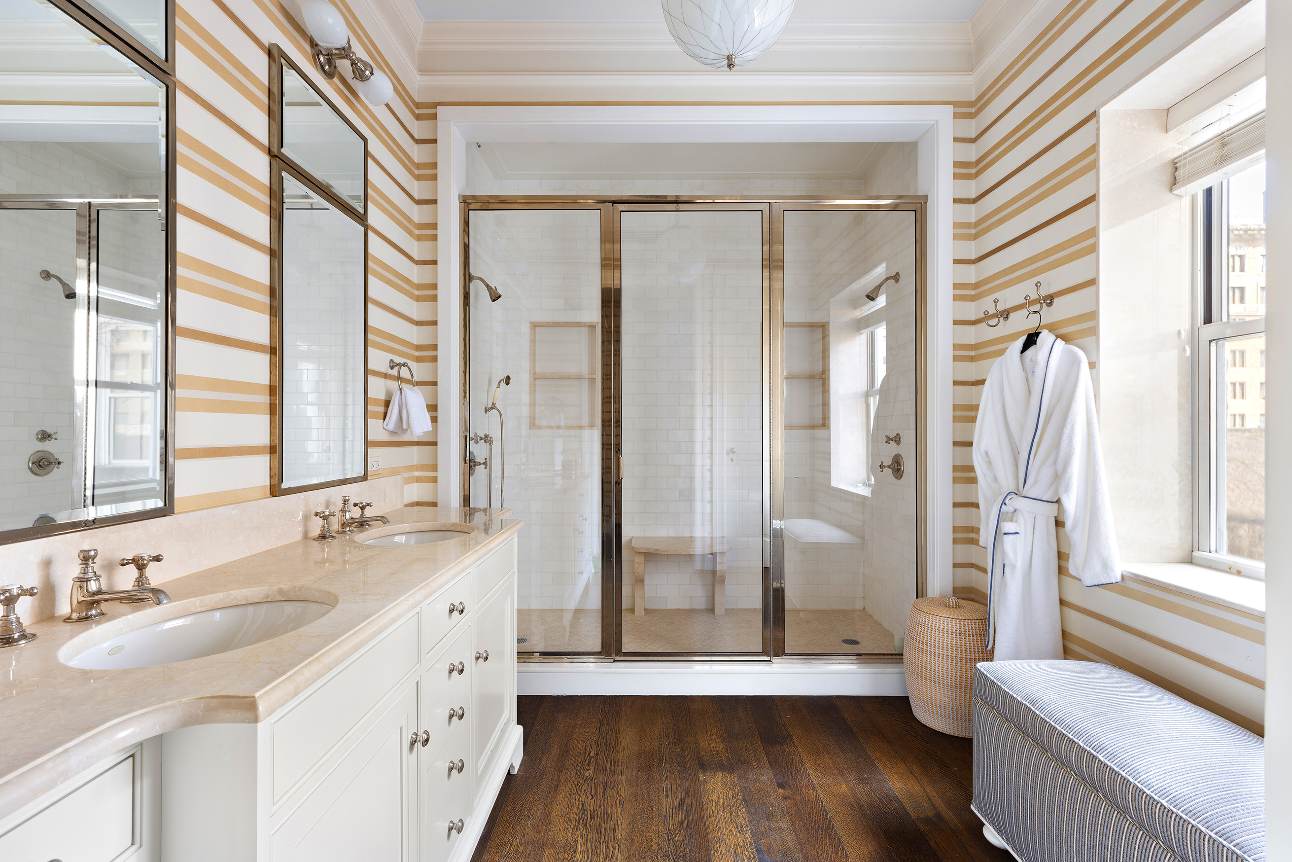 127 East 73rd Street Manhattan, NY 10021 - Photo 31 of 40 a bathroom with a granite countertop sink toilet and shower