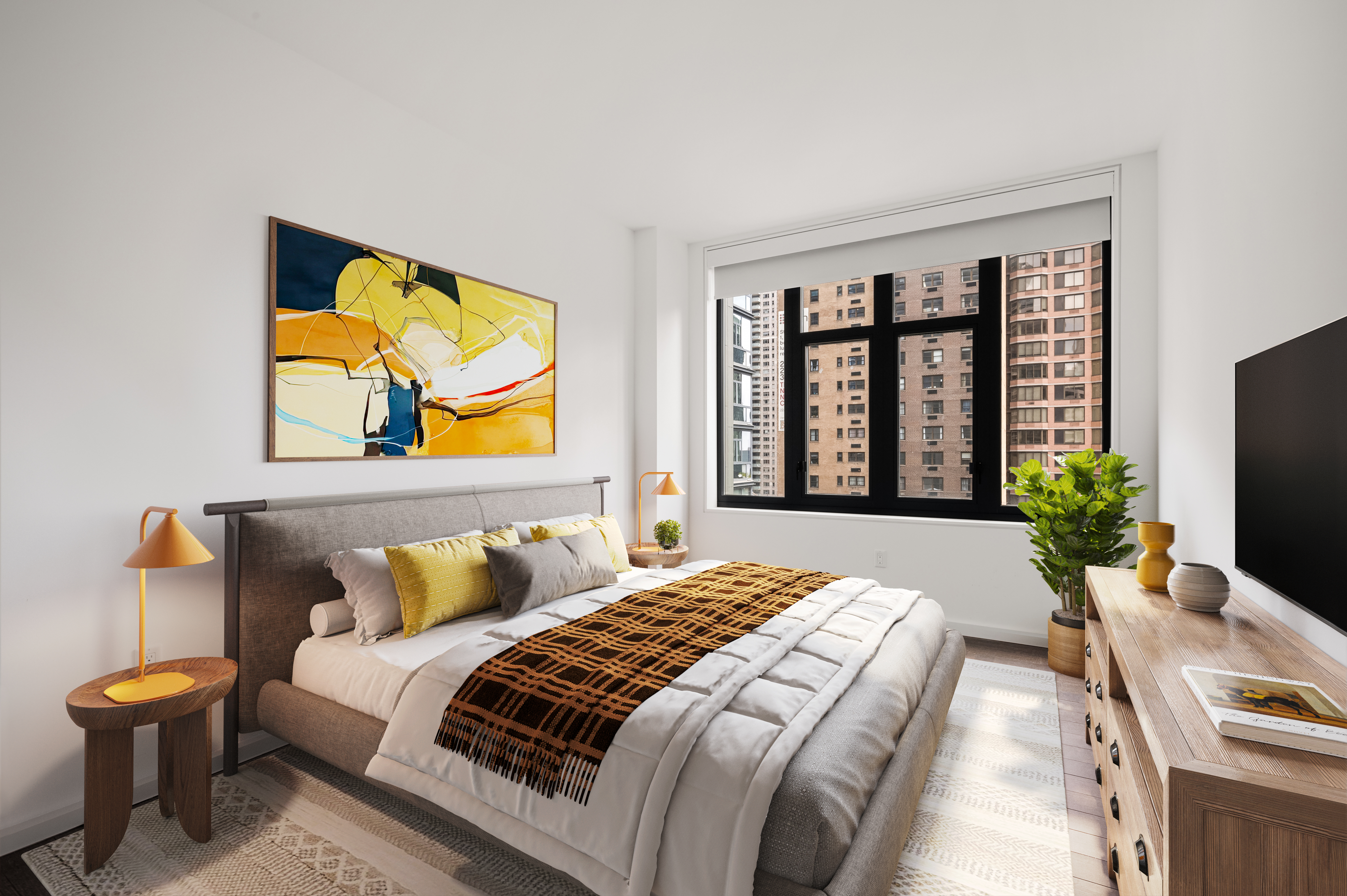 591 3rd Avenue, Unit 9C Manhattan, NY 10016 - Photo 4 of 13 a bedroom with a bed and painting on the wall