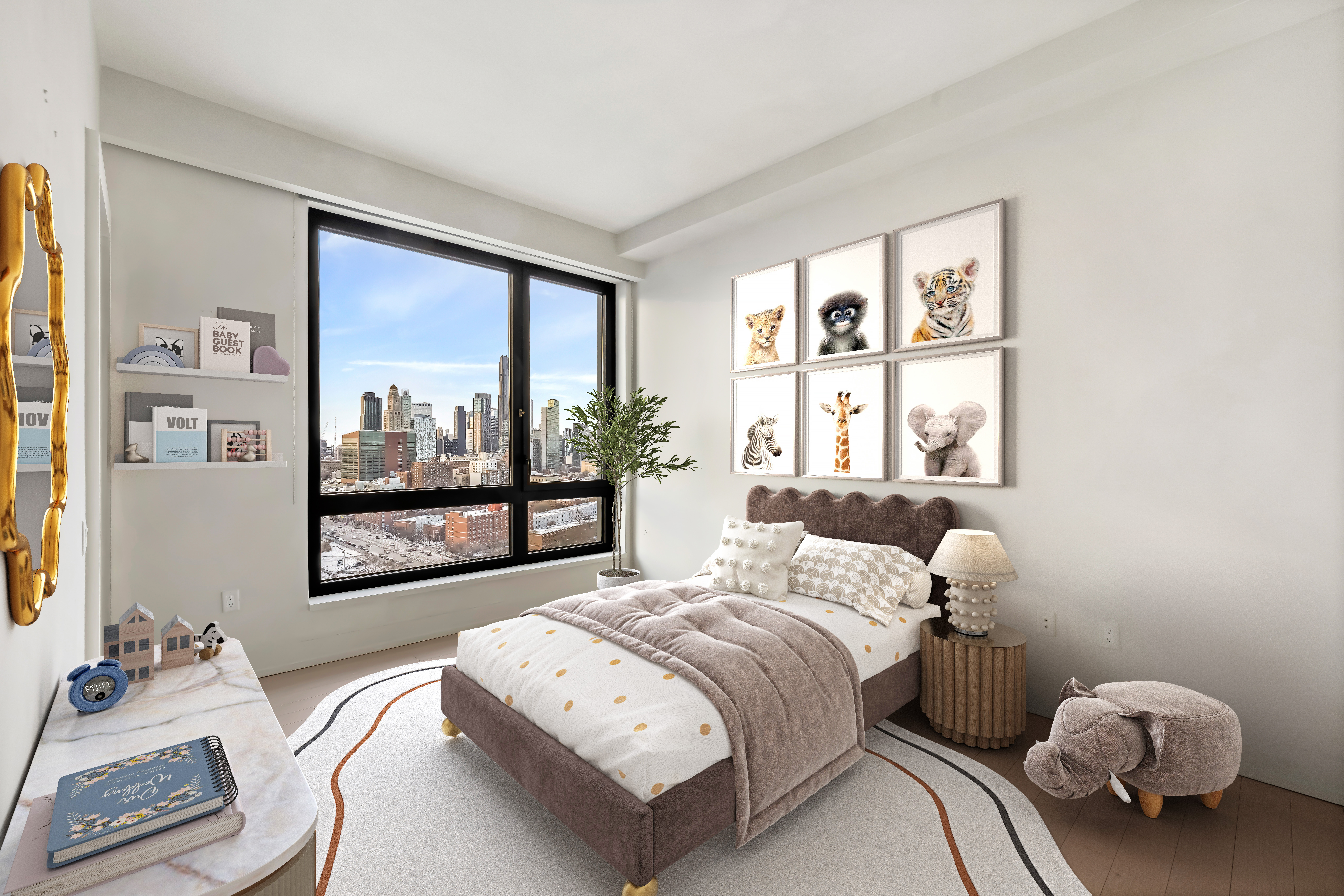 550 Vanderbilt Avenue, Unit 1508 Brooklyn, NY 11238 - Photo 7 of 8 a bedroom with a bed and glass window