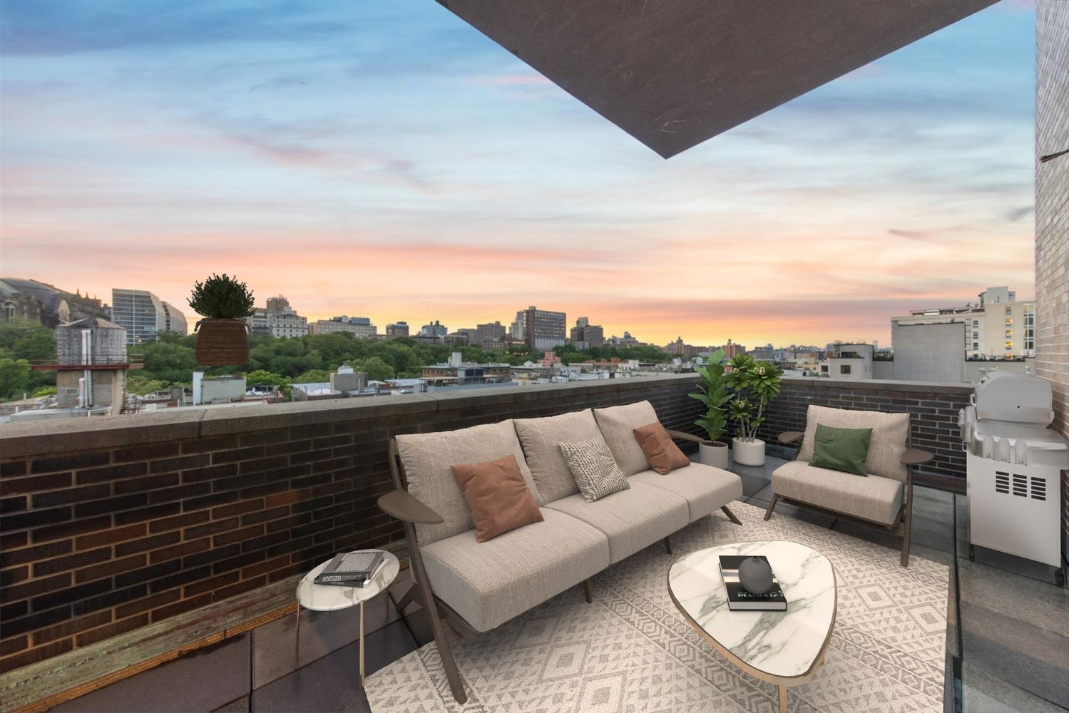 a view of sitting area with furniture and city view