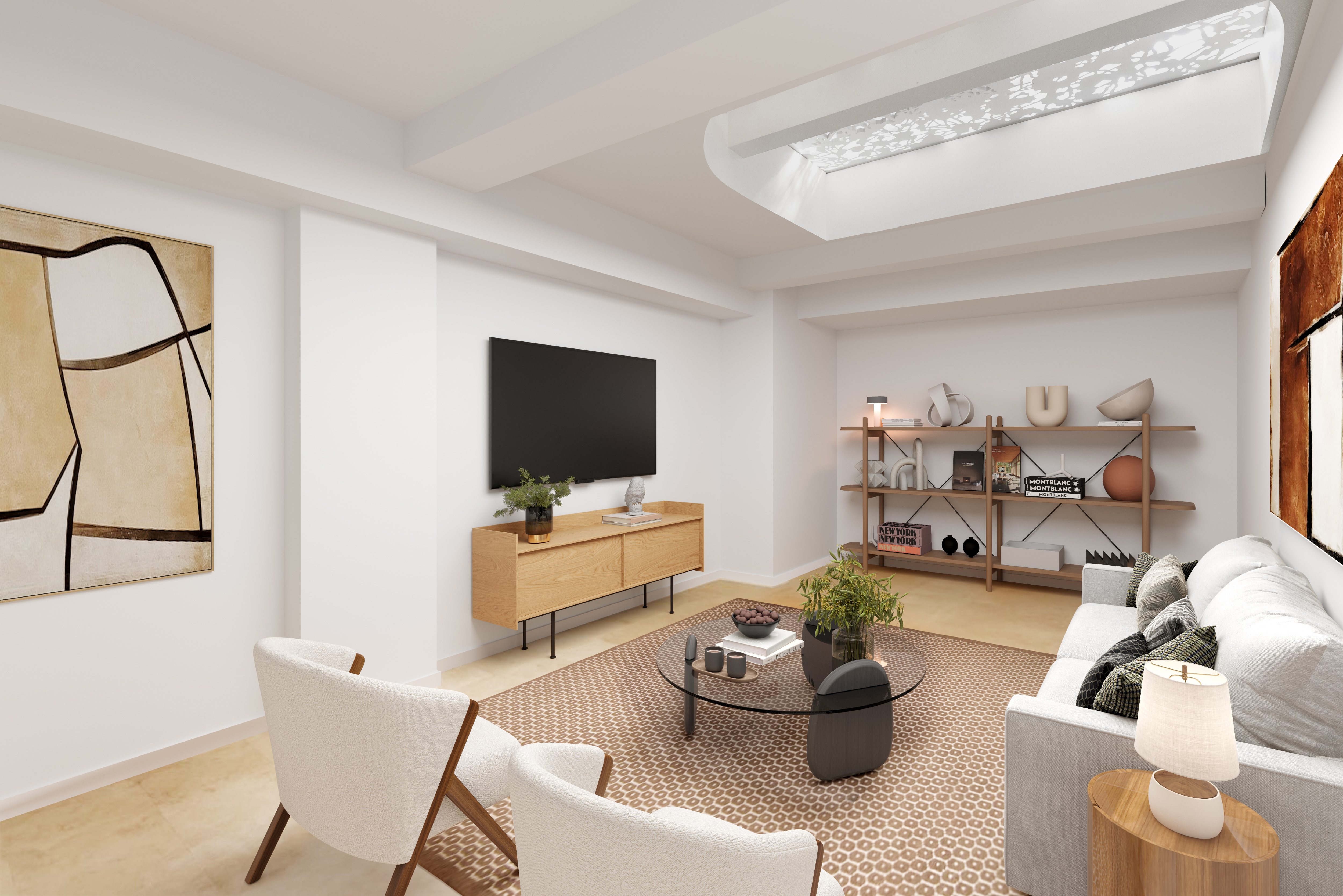 357 West 12th Street, Unit 1E Manhattan, NY 10014 - Photo 7 of 12 a living room with furniture and a flat screen tv