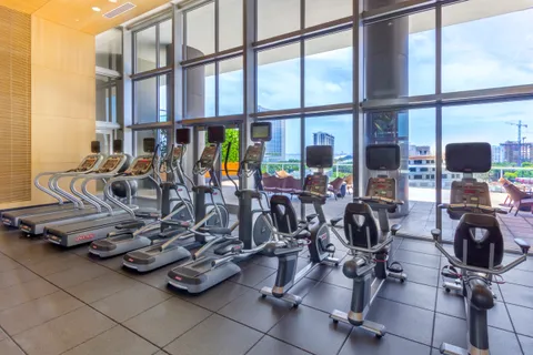 a view of a room with gym equipment