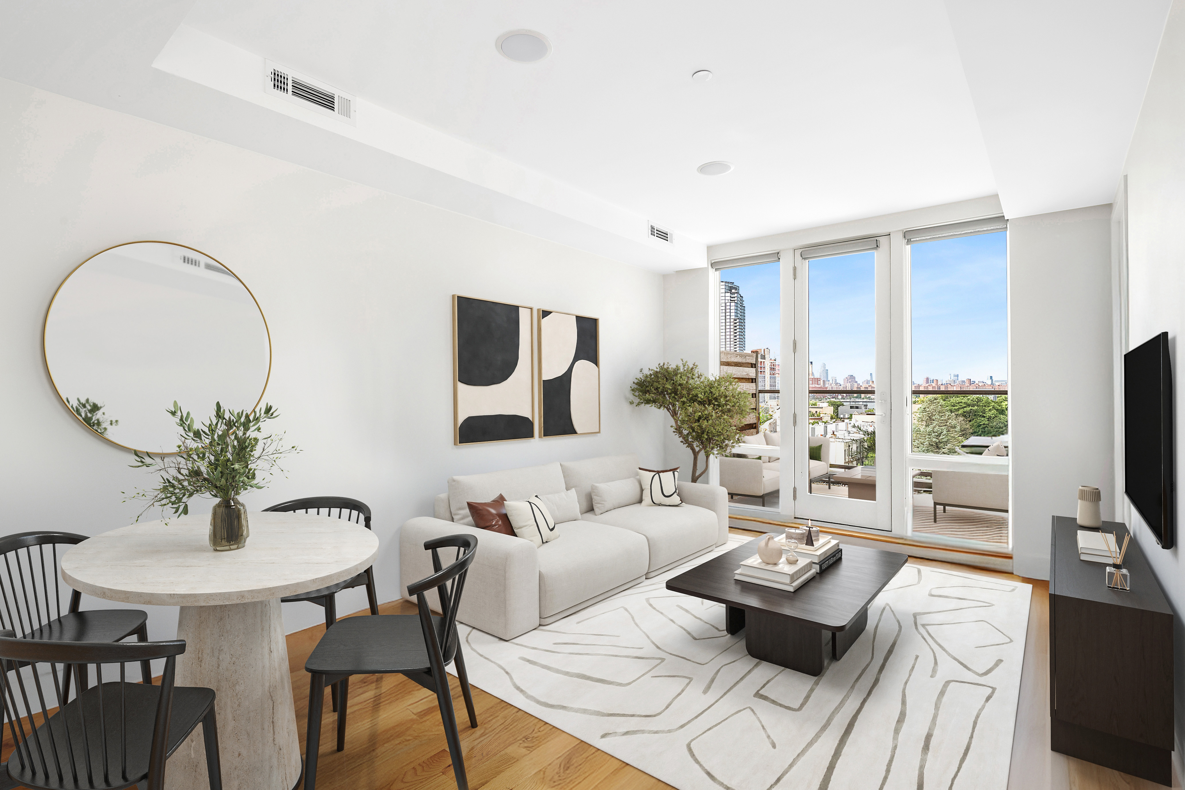 a living room with furniture fireplace and a flat screen tv