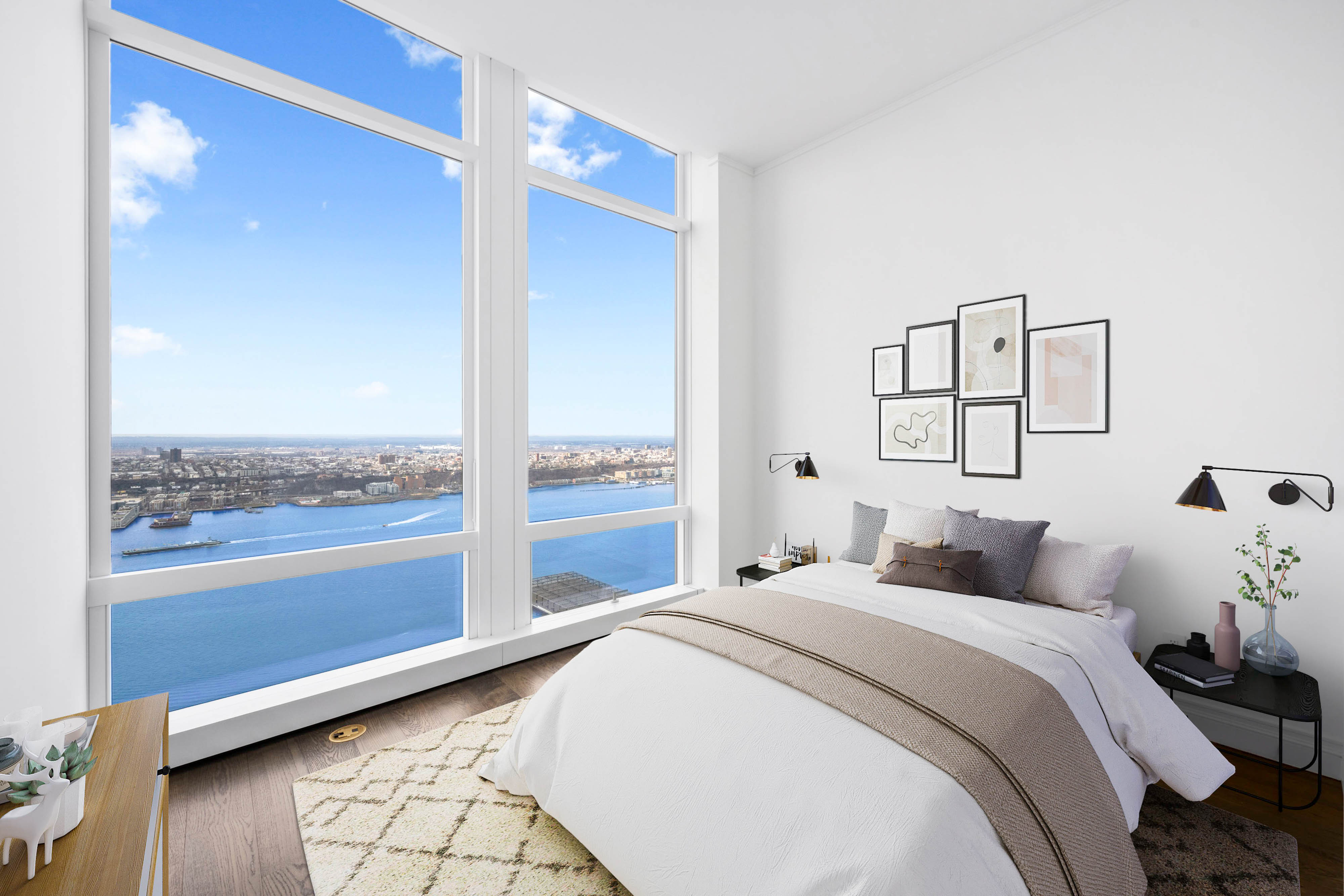 35 Hudson Yards, Unit 6201 Manhattan, NY 10001 - Photo 7 of 32 a bedroom with a bed and a night stand