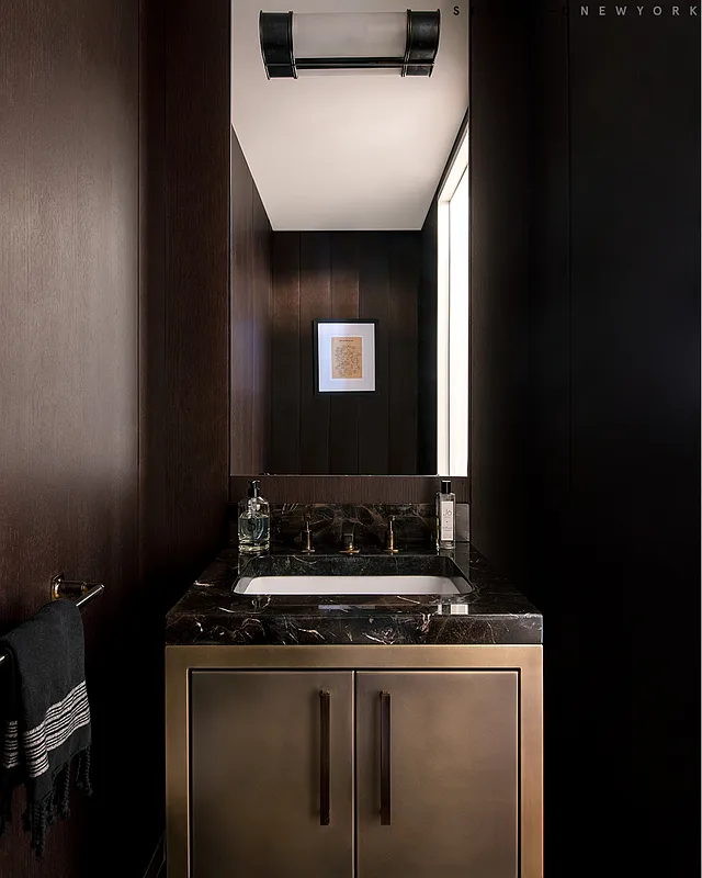 500 West 21st Street, Unit 2G Manhattan, NY 10011 - Photo 12 of 21 a bathroom with a granite countertop sink a toilet and mirror