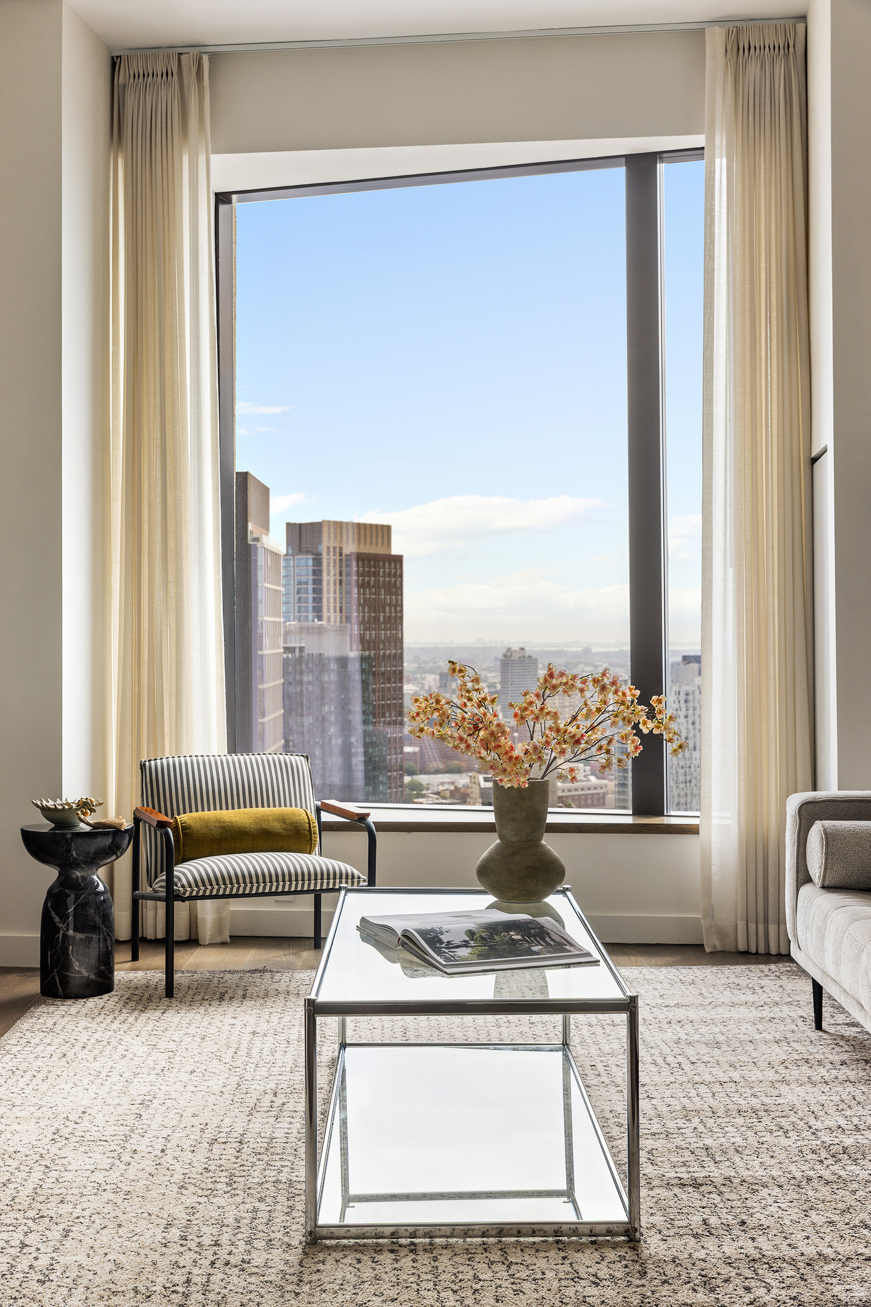 11 Hoyt Street, Unit 43E Brooklyn, NY 11201 - Photo 2 of 10 a living room with furniture and a floor to ceiling window