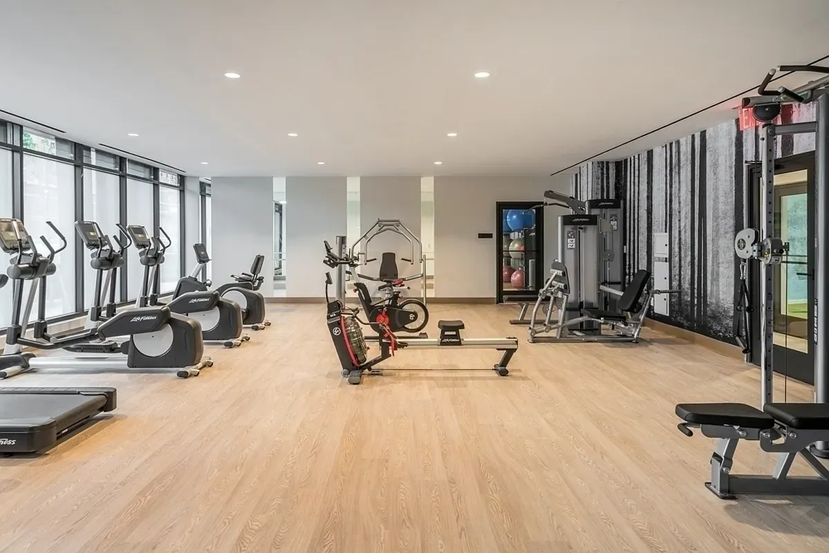 a view of a room with gym equipment