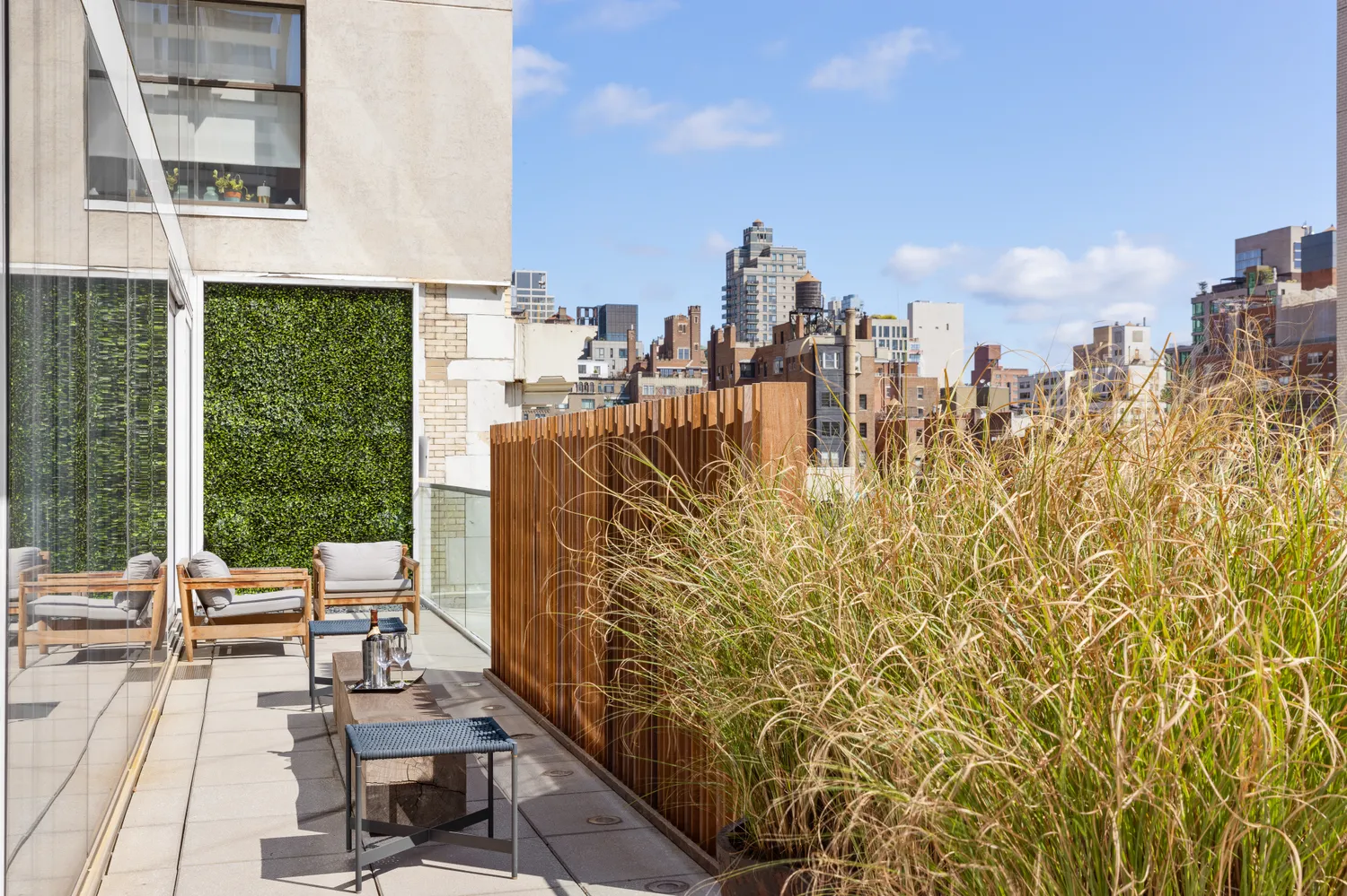 a view of a terrace with chairs