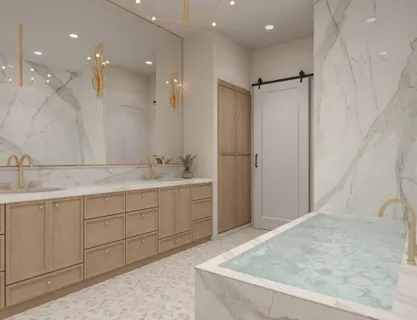 a bathroom with a sink double vanity and a mirror