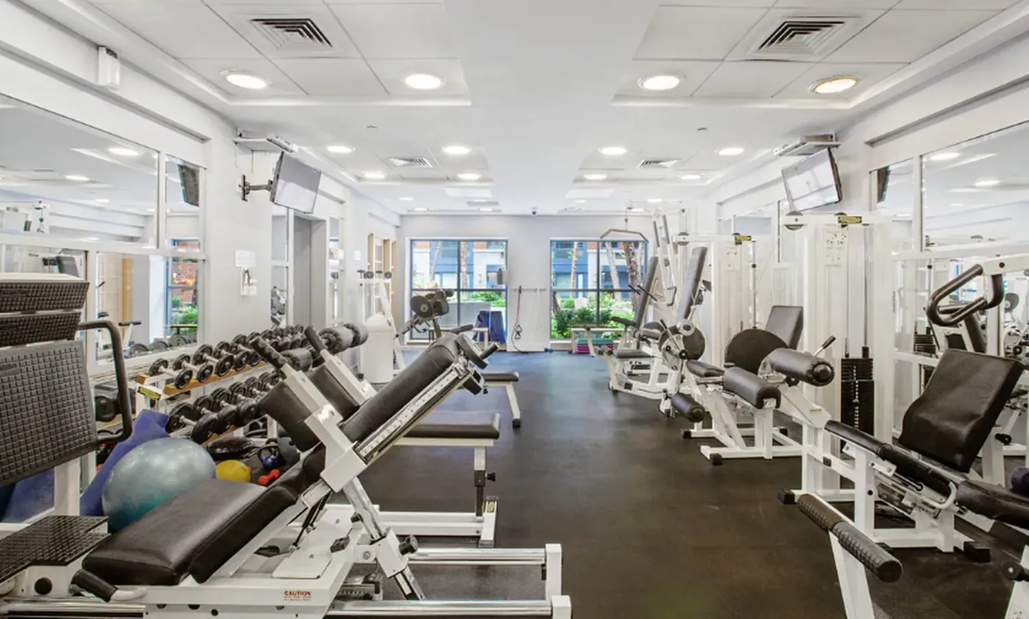 a view of a room with gym equipment
