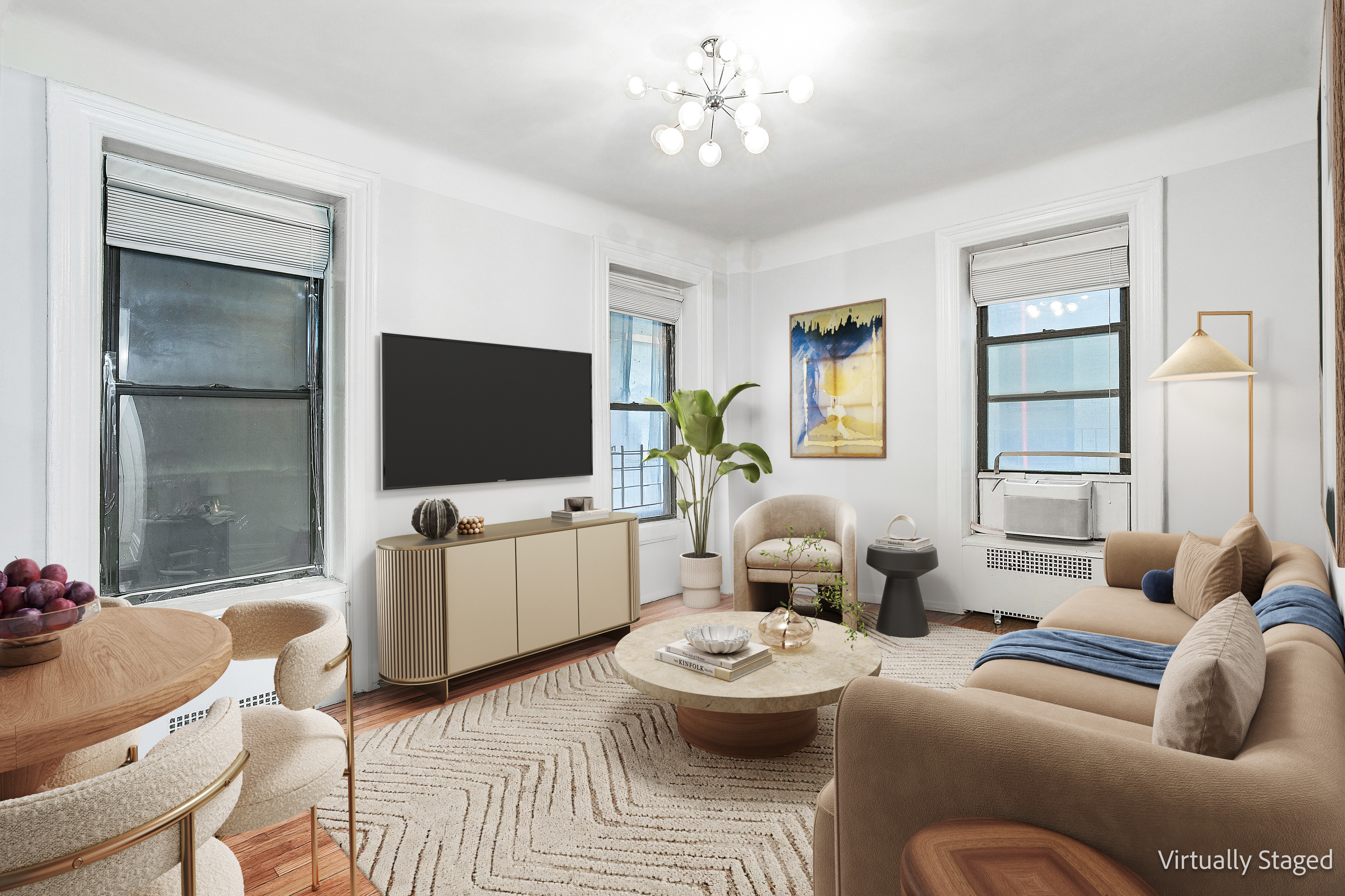 205 West 54th Street, Unit 3A Manhattan, NY 10019 - Photo 1 of 14 a living room with furniture and a flat screen tv