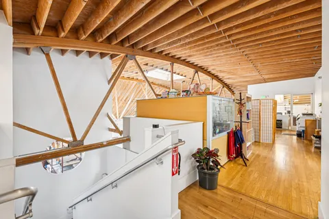 a view of a umbrellas on the roof deck