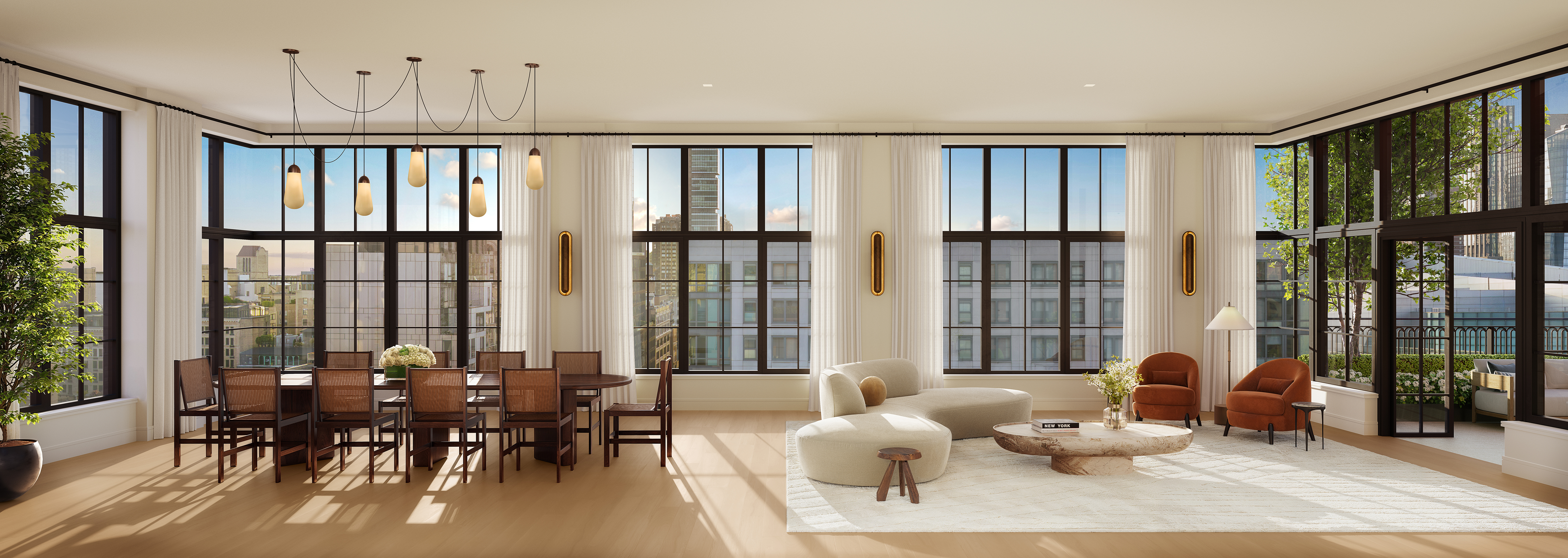 201 East 23rd Street, Unit PHC Manhattan, NY 10010 - Photo 2 of 21 a living room with furniture and large windows