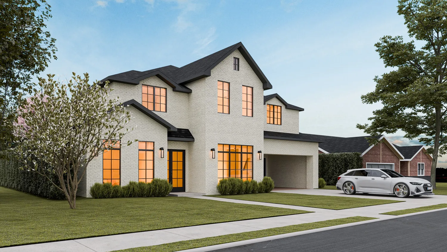 a view of a house with a yard and plants