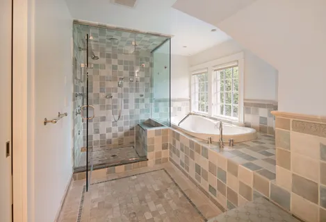a bathroom with shower