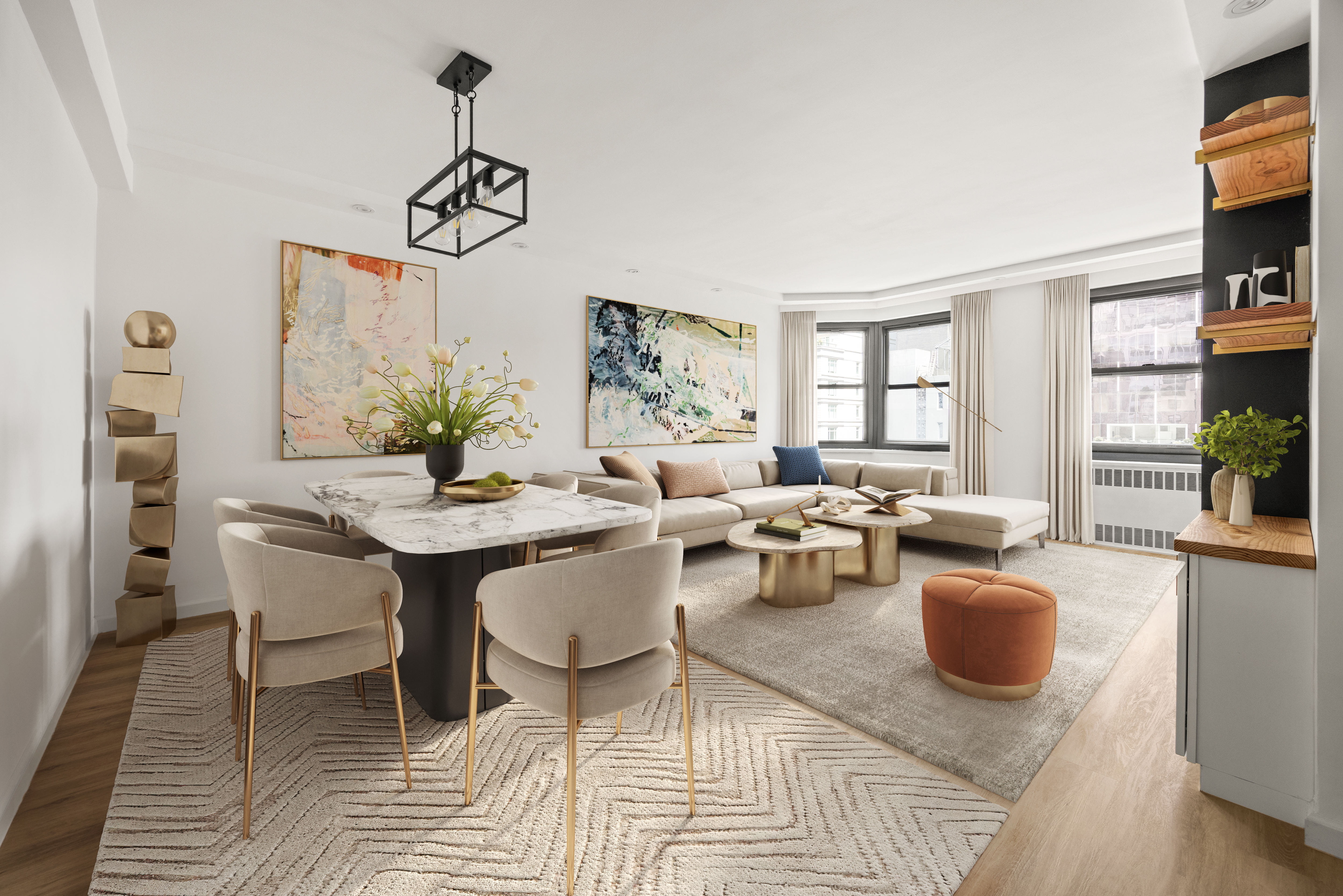 135 East 54th Street, Unit 11G Manhattan, NY 10022 - Photo 1 of 7 a living room with lots of furniture and wooden floor