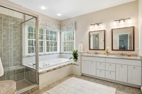a bathroom with a toilet a sink a mirror a vanity and shower