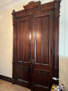 a view of wooden door