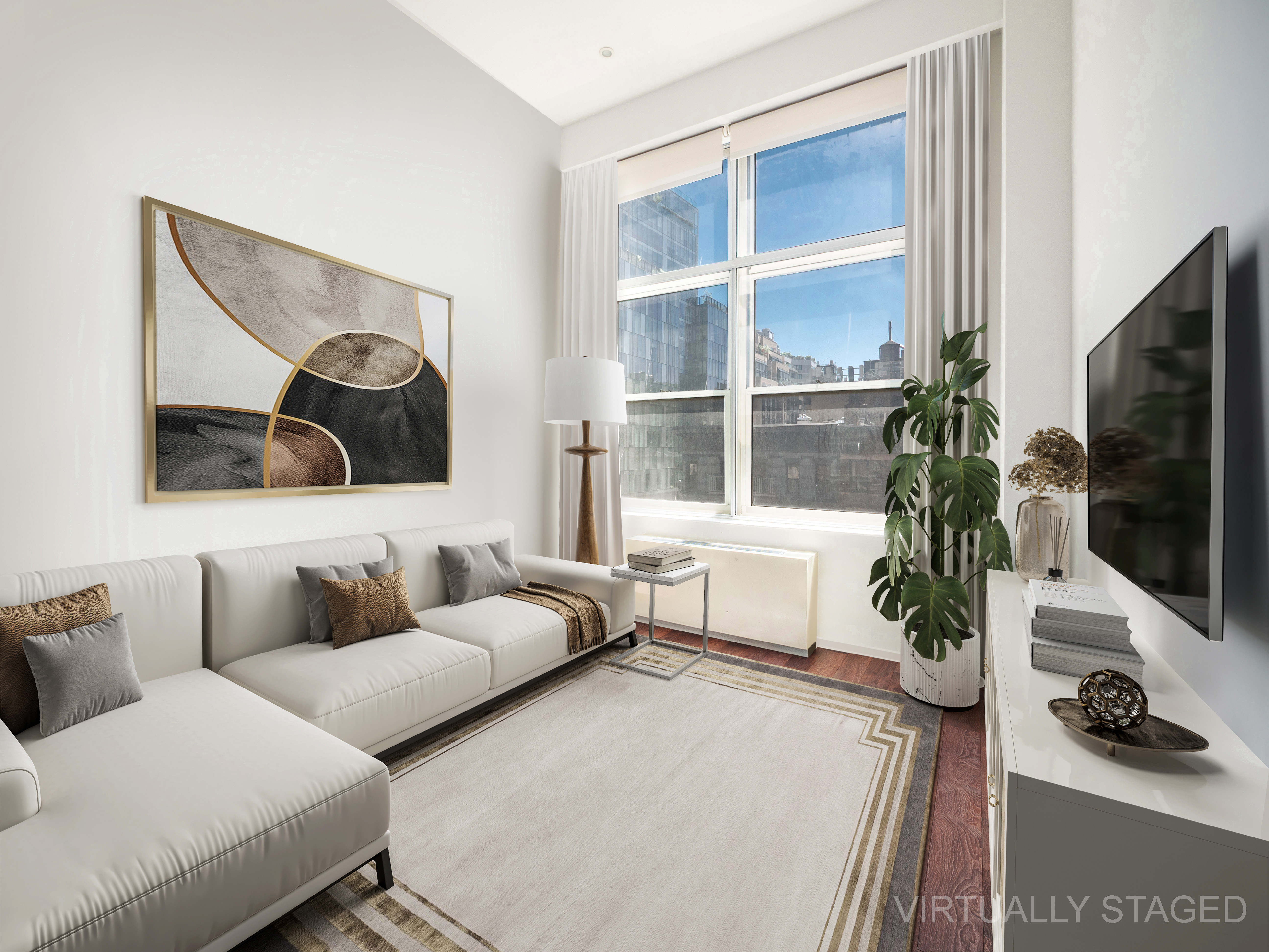 120 East 87th Street, Unit R6IJ Manhattan, NY 10128 - Photo 14 of 27 a living room with furniture and a flat screen tv