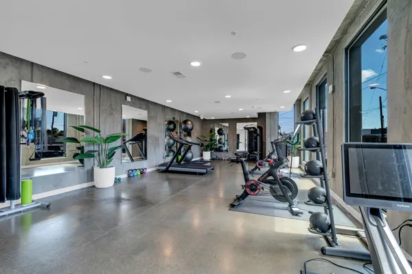 a view of a room with gym equipment