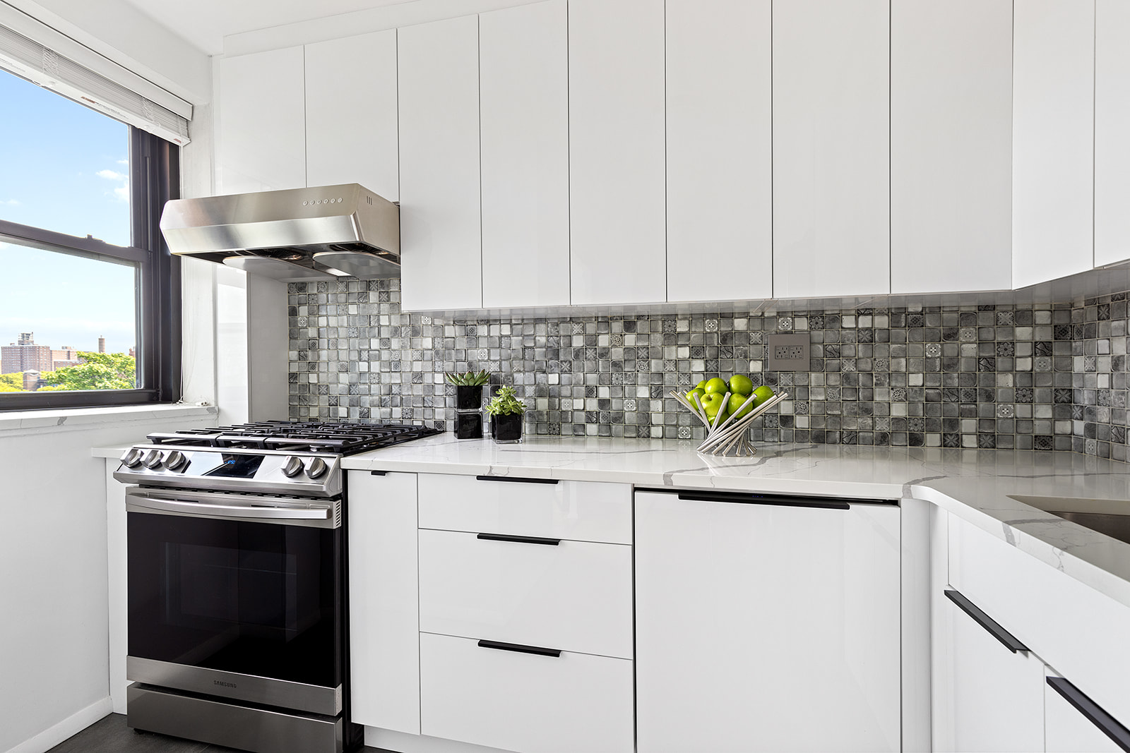 193 Clinton Avenue, Unit 9E Brooklyn, NY 11205 - Photo 4 of 9 a kitchen with stainless steel appliances granite countertop a sink stove and white cabinets