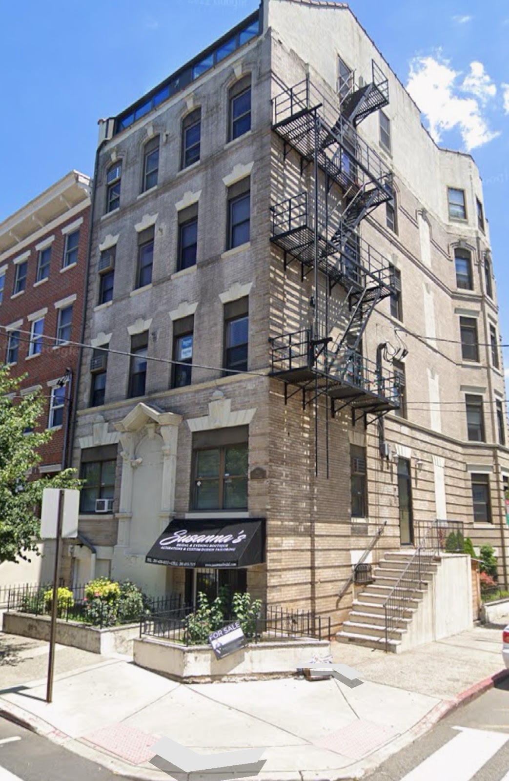 a front view of a building with street