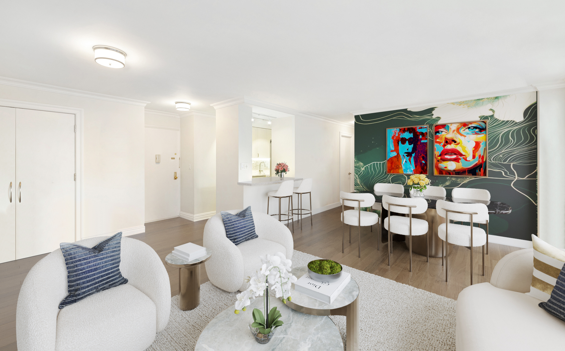 555 Main Street, Unit 1002 Manhattan, NY 10044 - Photo 2 of 12 a living room with furniture and a flat screen tv