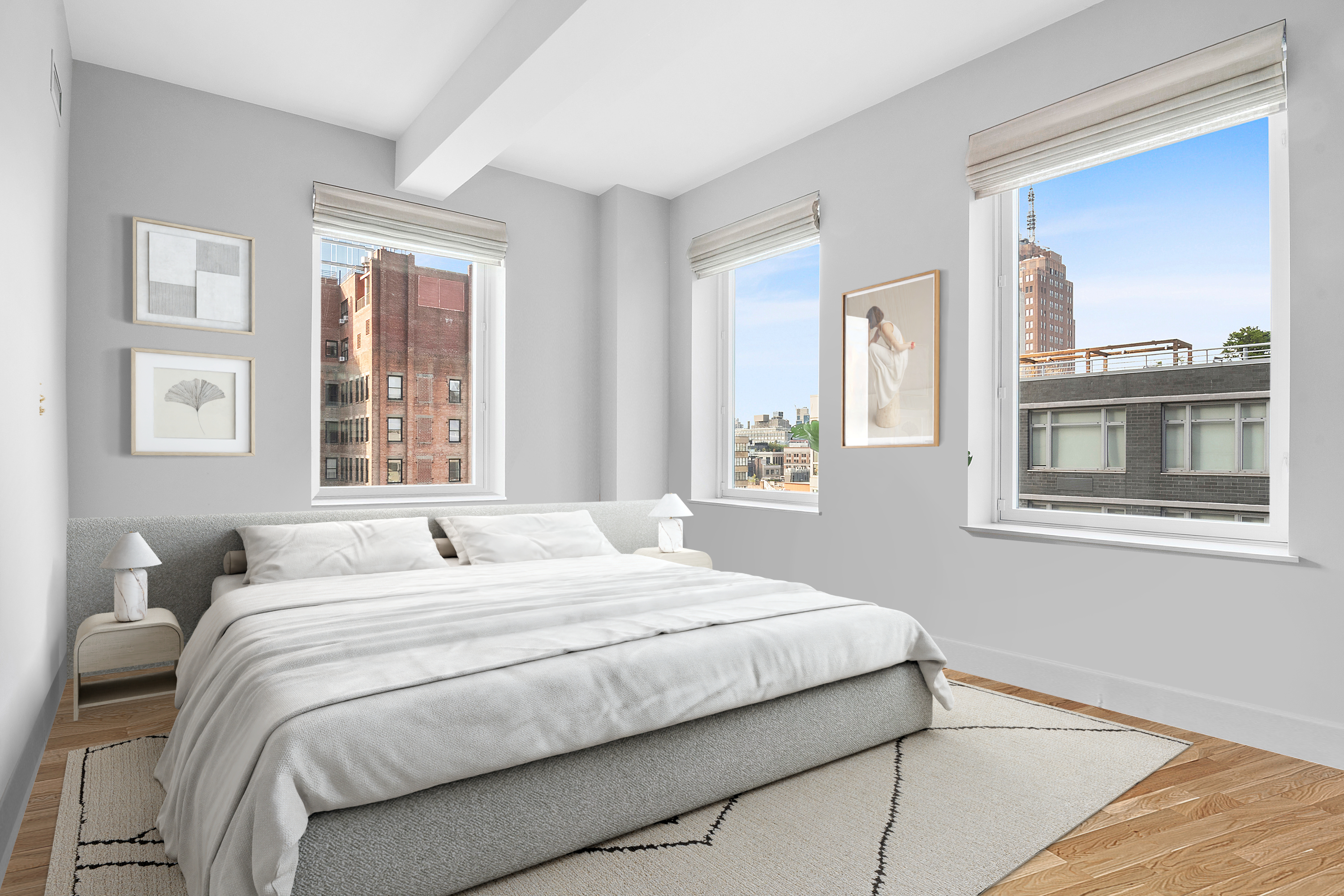 93 Worth Street, Unit 1006 Manhattan, NY 10013 - Photo 6 of 18 a bedroom with a bed and a window