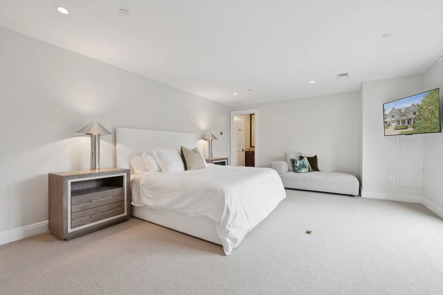 a room with gym equipment and windows